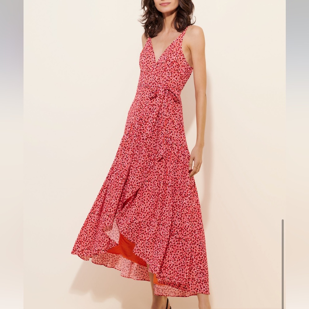 Anthro Hutch Floral Red and Orange Maxi Dress